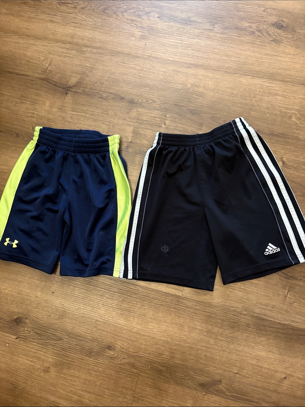 Under Armour Navy with Yellow-and adidas black and white kids Athletic Shorts